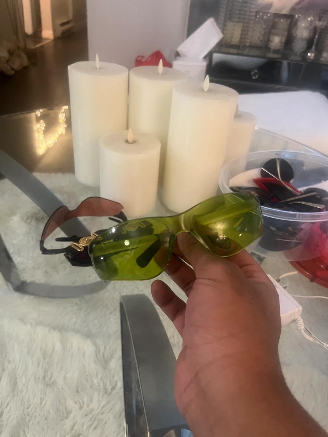 Green tinted sunglasses