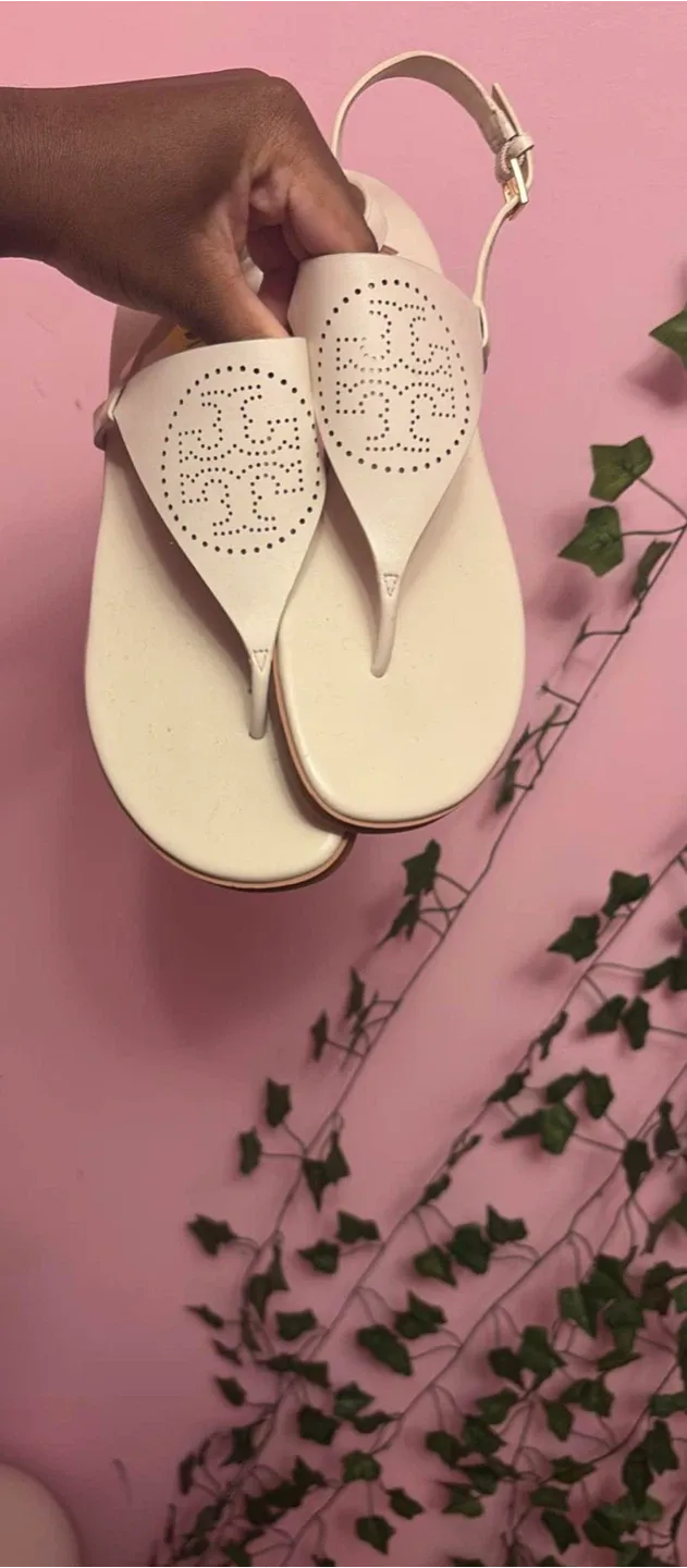 Tory Burch White Logo Sandals Size 9