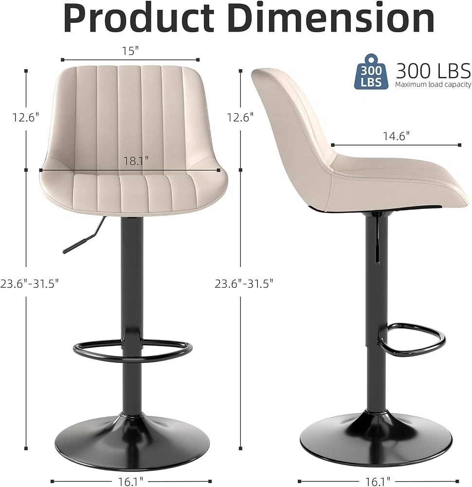 New Adjustable Faux Leather Bar Stools Set of 3, Beige - photo 2