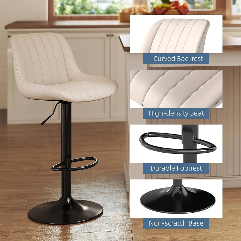 New Adjustable Faux Leather Bar Stools Set of 3, Beige - photo 4