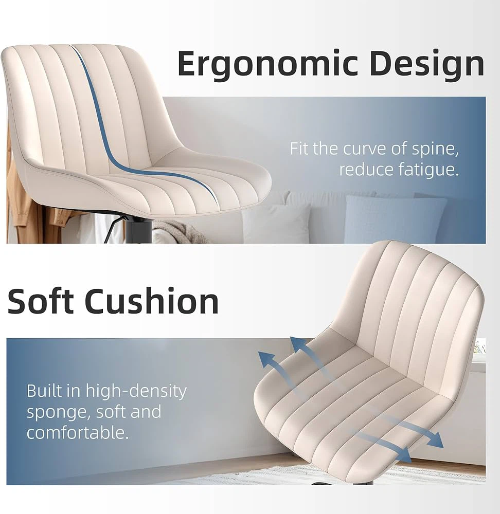 New Adjustable Faux Leather Bar Stools Set of 3, Beige - photo 5