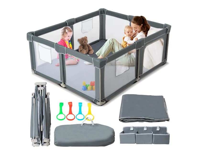 Foldable Baby Playpen 59"x71", Portable Play Yard with mat