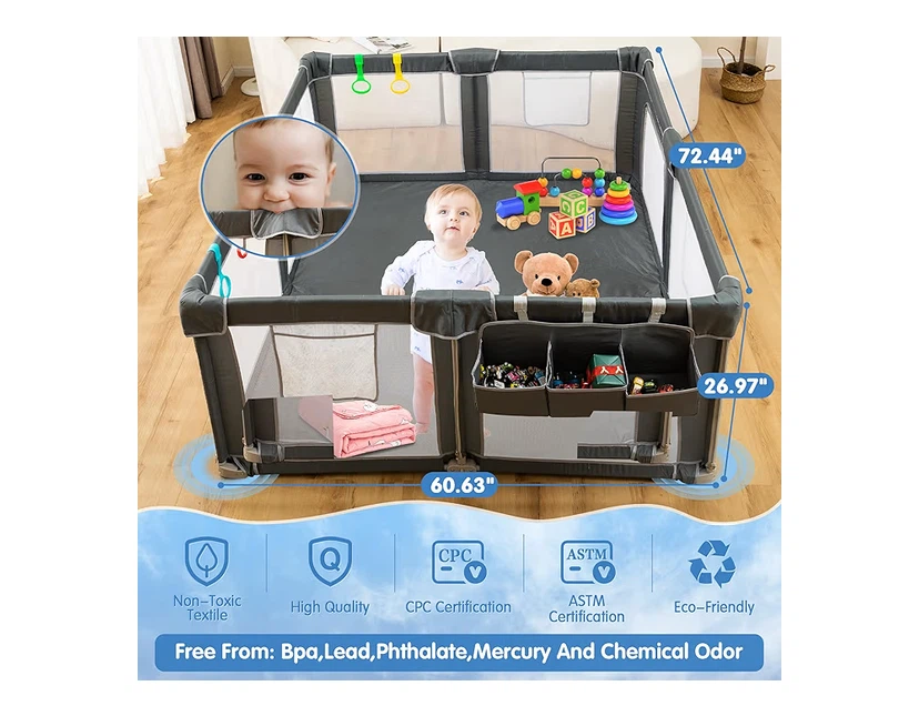 Foldable Baby Playpen 59"x71", Portable Play Yard with mat - photo 2
