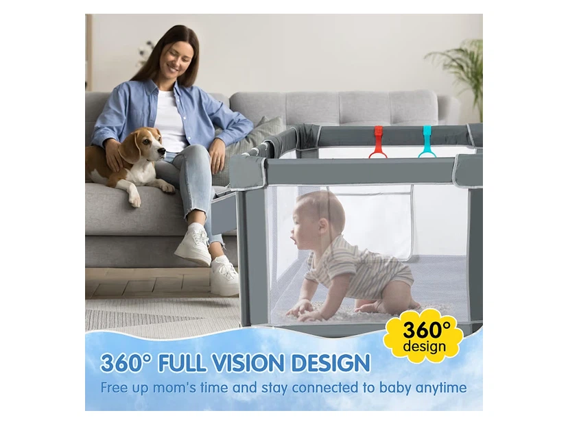 Foldable Baby Playpen 59"x71", Portable Play Yard with mat - photo 3