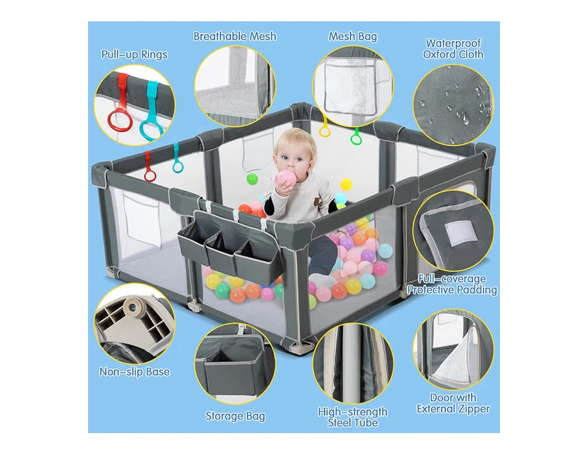 Foldable Baby Playpen 59"x71", Portable Play Yard with mat - photo 4