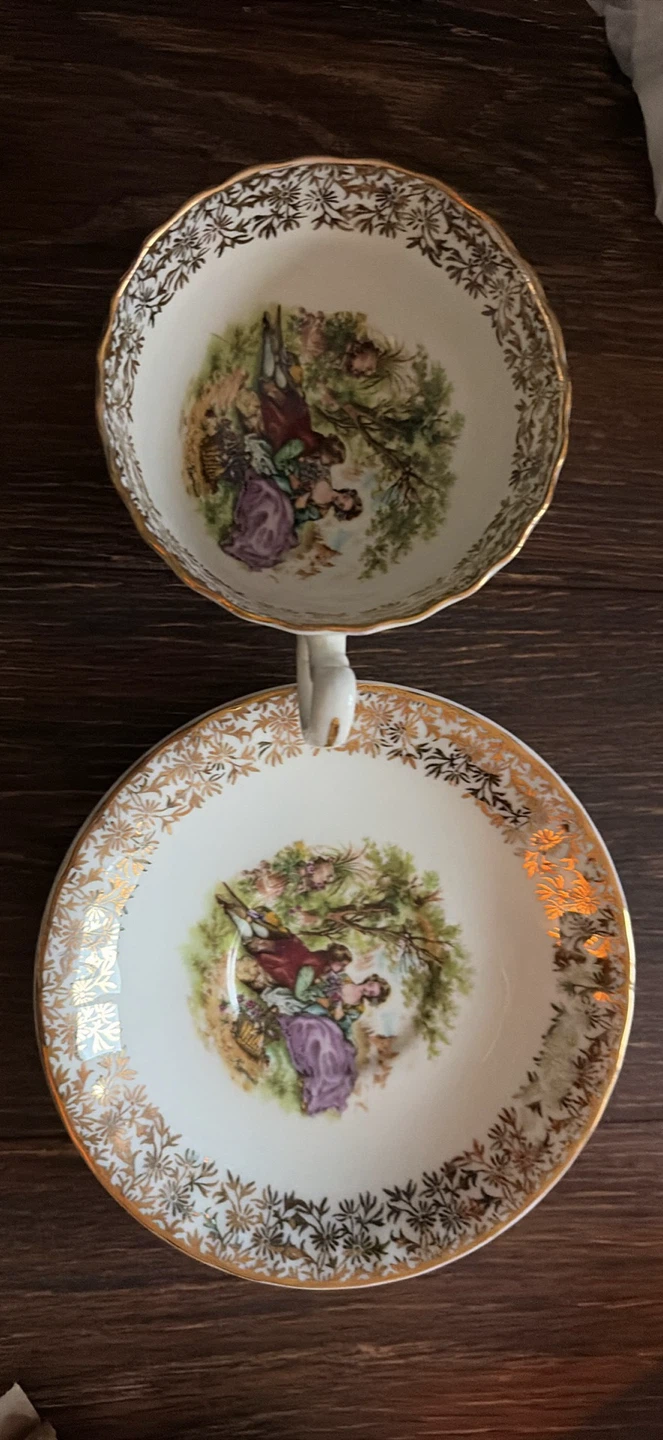 Vintage Bone China England Courting Couple Teacup and Saucer Set - photo 2