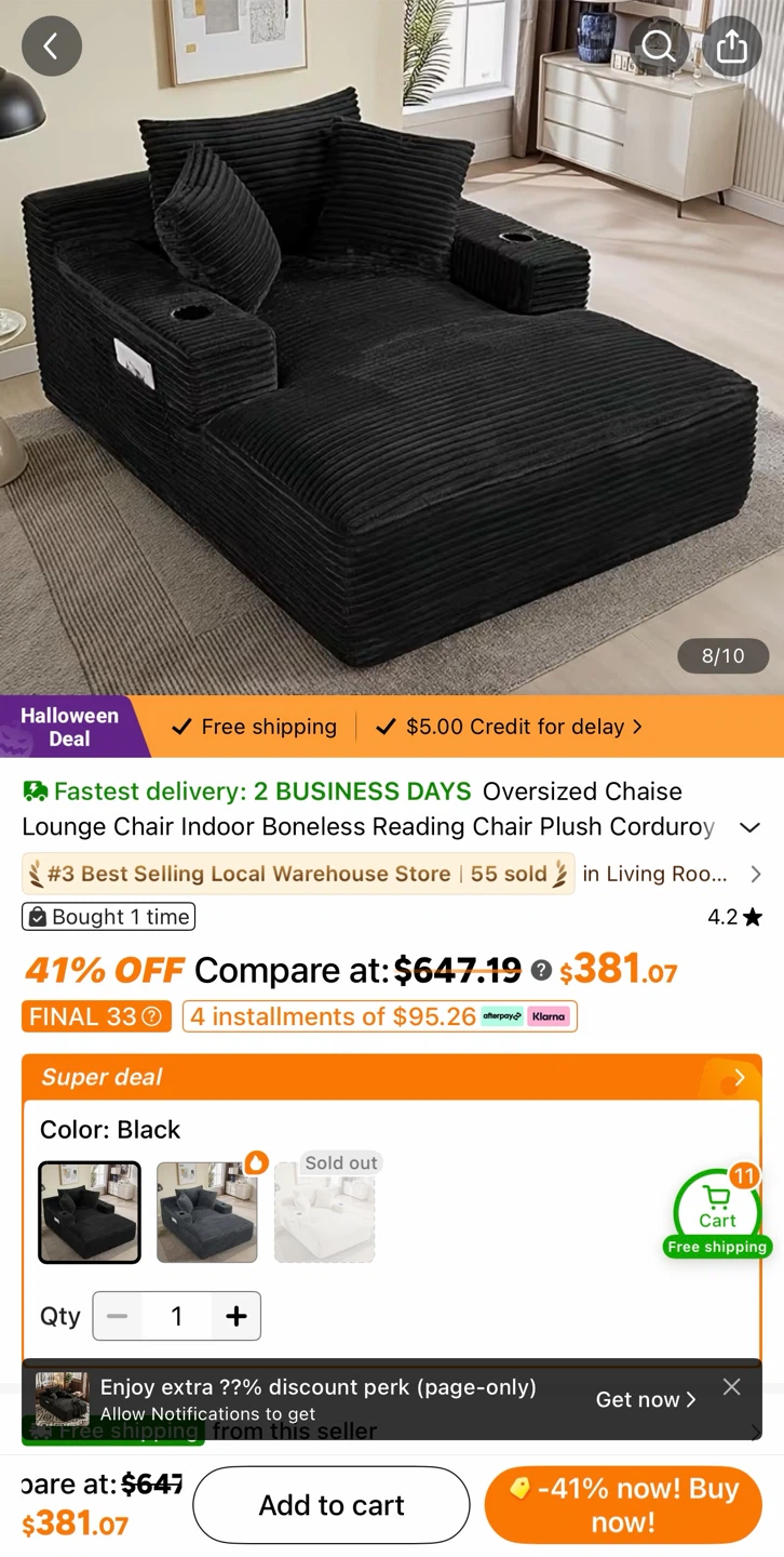 Oversized Corduroy Chaise Lounge Chair - photo 2