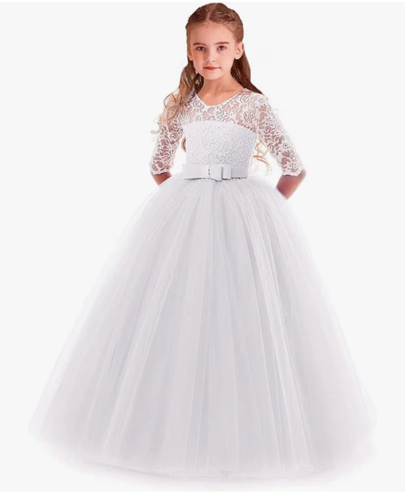 Girls white lace formal dress, size 11-12 years