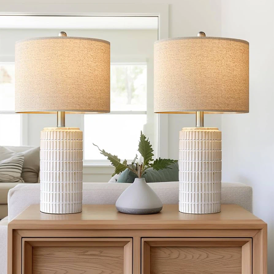 New 23" Modern Ceramic Table Lamp Set of 2,  Beige