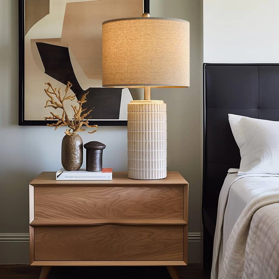 New 23" Modern Ceramic Table Lamp Set of 2,  Beige - photo 3