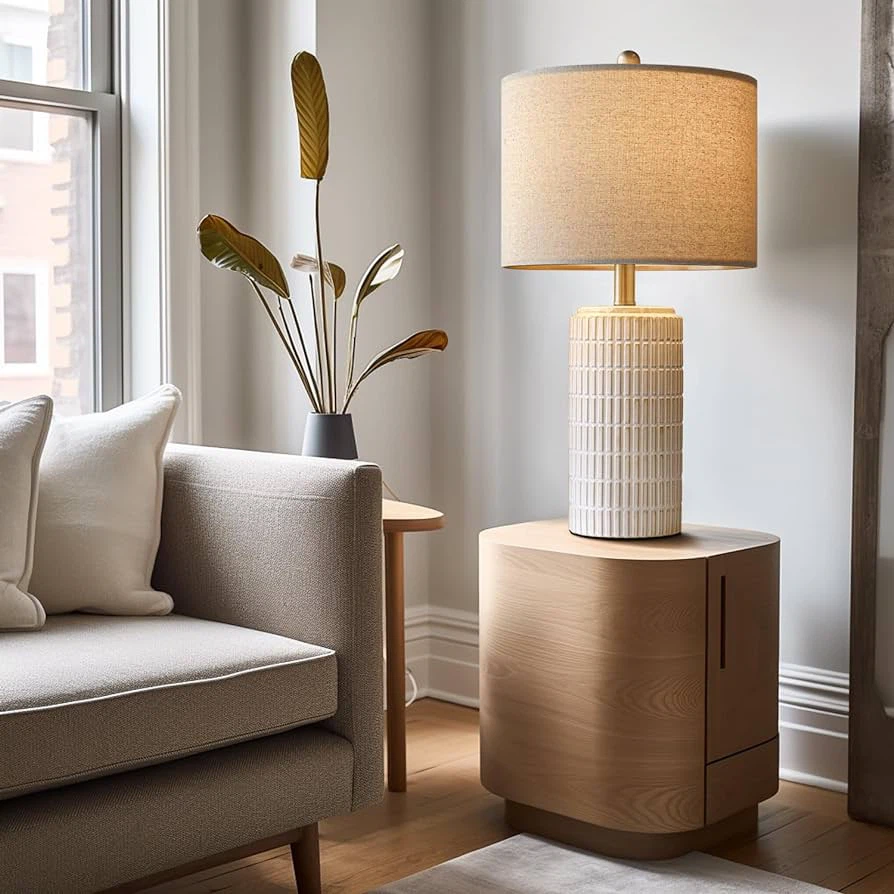 New 23" Modern Ceramic Table Lamp Set of 2,  Beige - photo 4