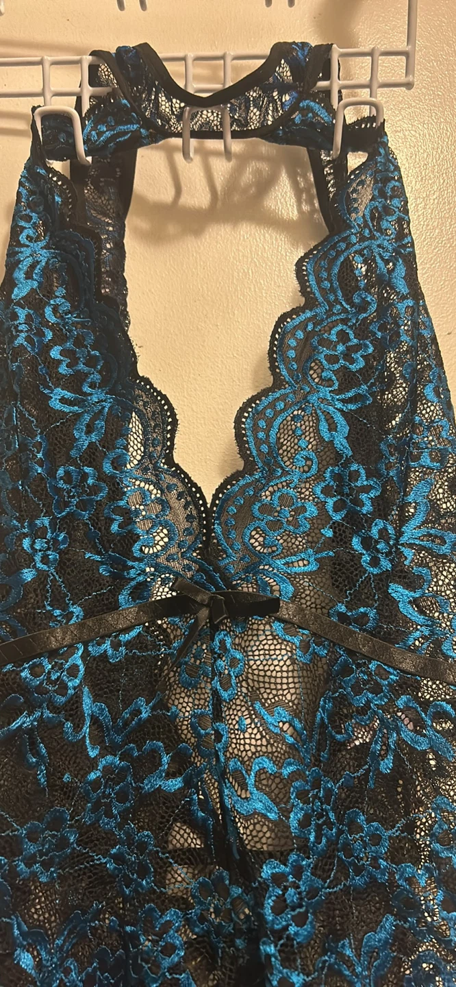 Blue and black lace halter bodysuit - photo 2