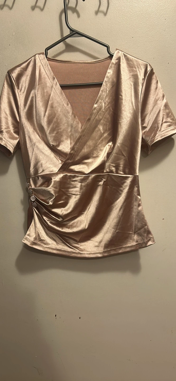 Champagne Satin Wrap Blouse