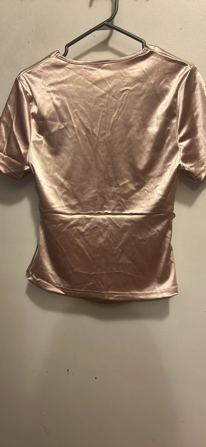 Champagne Satin Wrap Blouse - photo 3