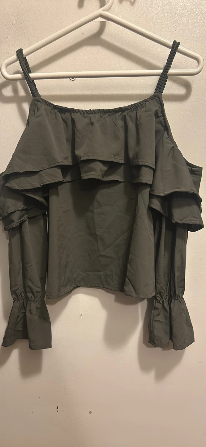 Topnetic Olive Green Off-Shoulder Ruffle Top