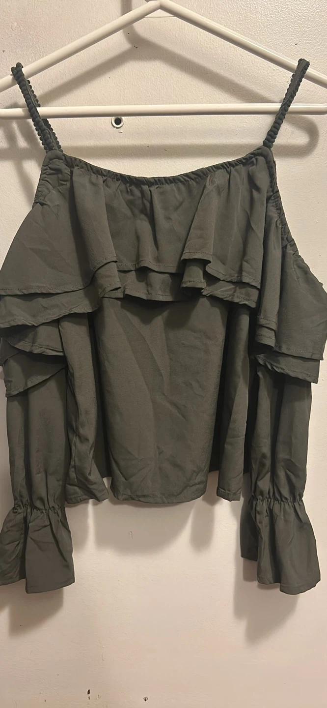 Topnetic Olive Green Off-Shoulder Ruffle Top - photo 2