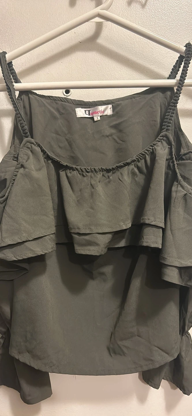Topnetic Olive Green Off-Shoulder Ruffle Top - photo 3