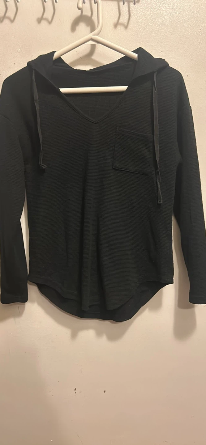 Black Waffle-Knit Hoodie