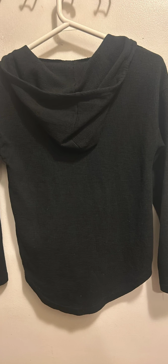 Black Waffle-Knit Hoodie - photo 2