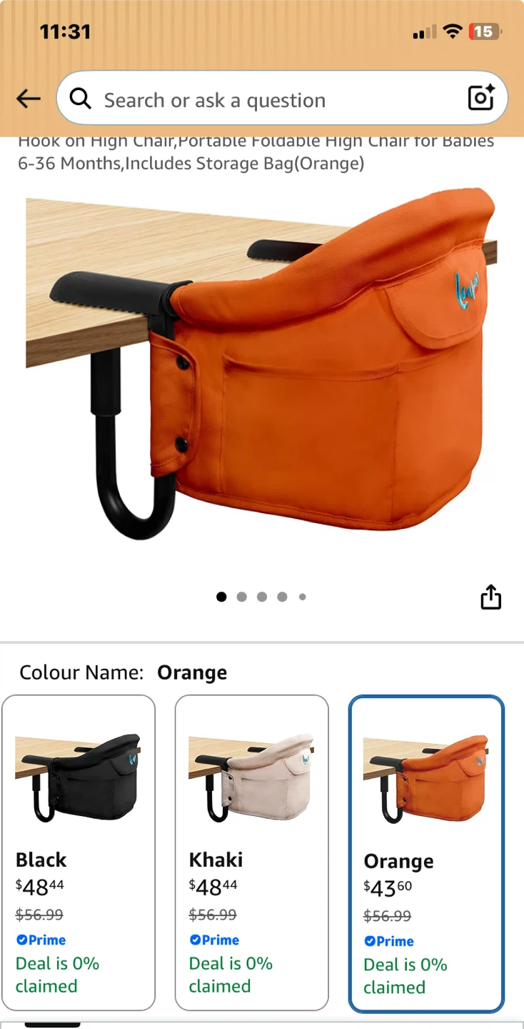 Portable Orange Hook-on High Chair