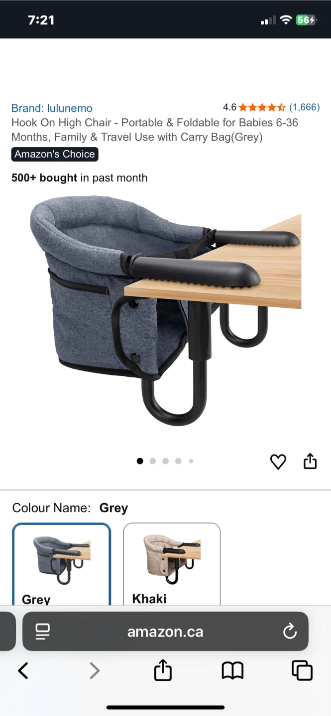 lulunemo Portable Hook-On High Chair - Grey - photo 3