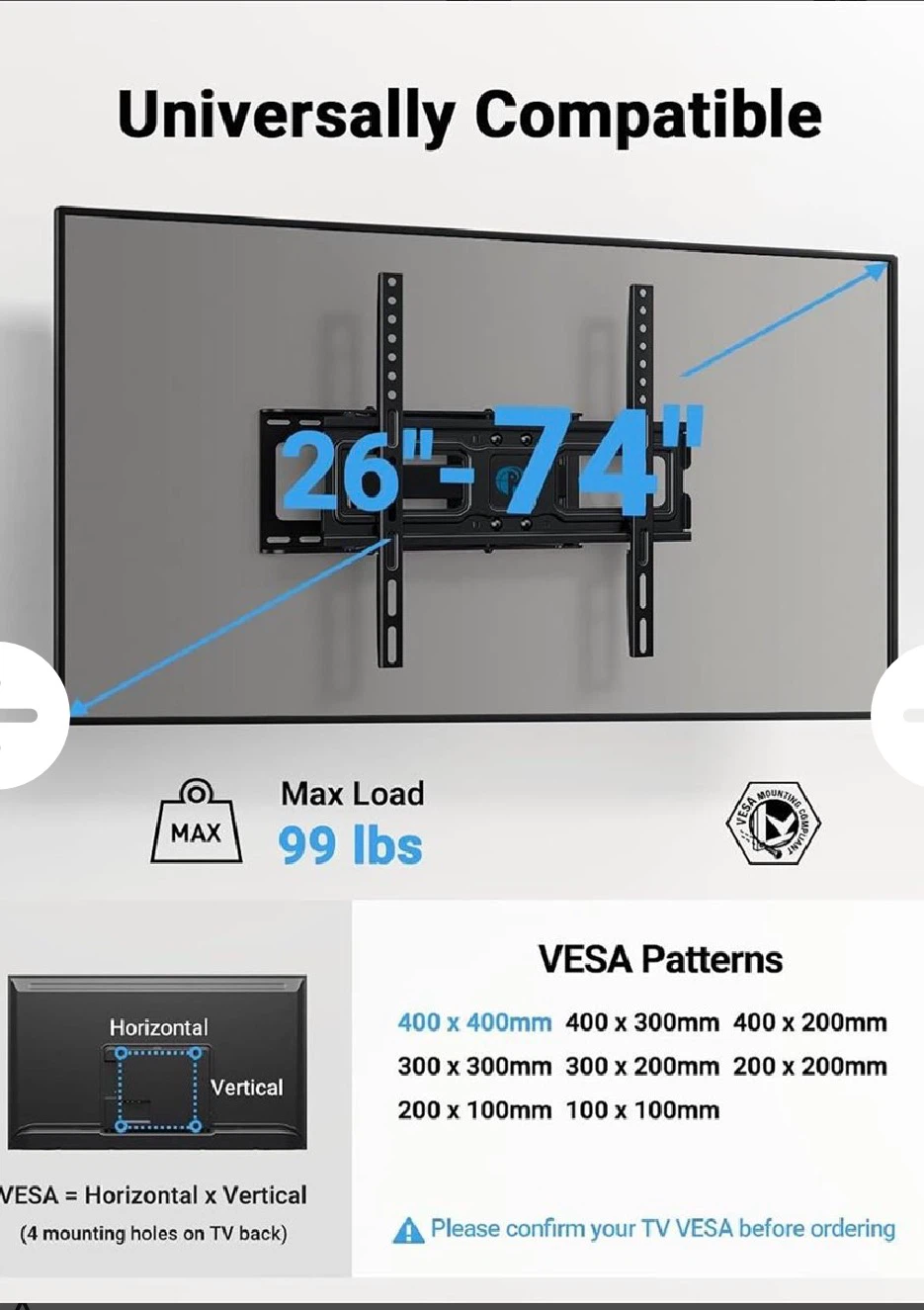 Pipishell Full Motion TV Wall Mount 26-74" - photo 2