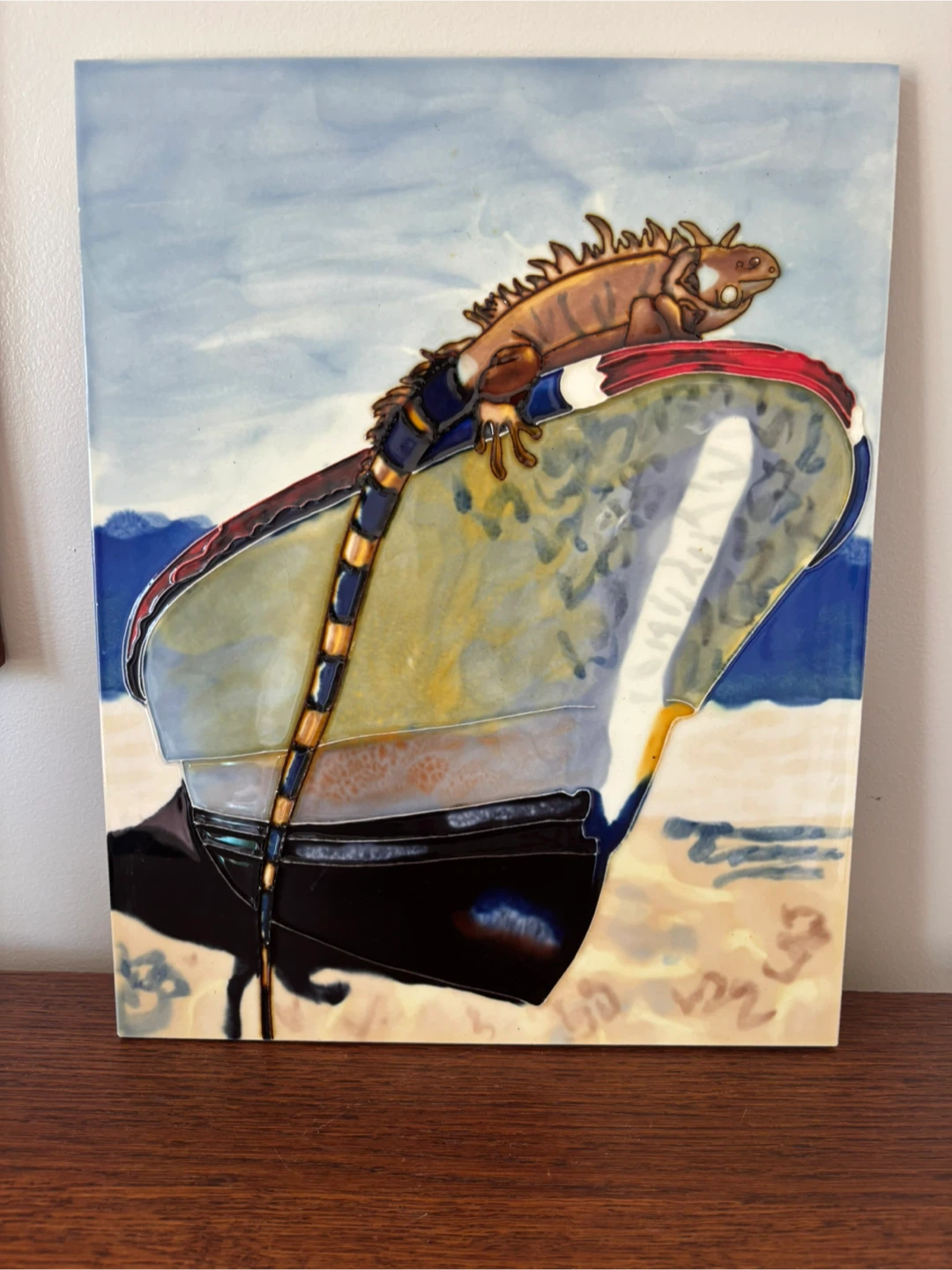 Vintage Iguana Ceramic Tile Wall Art
