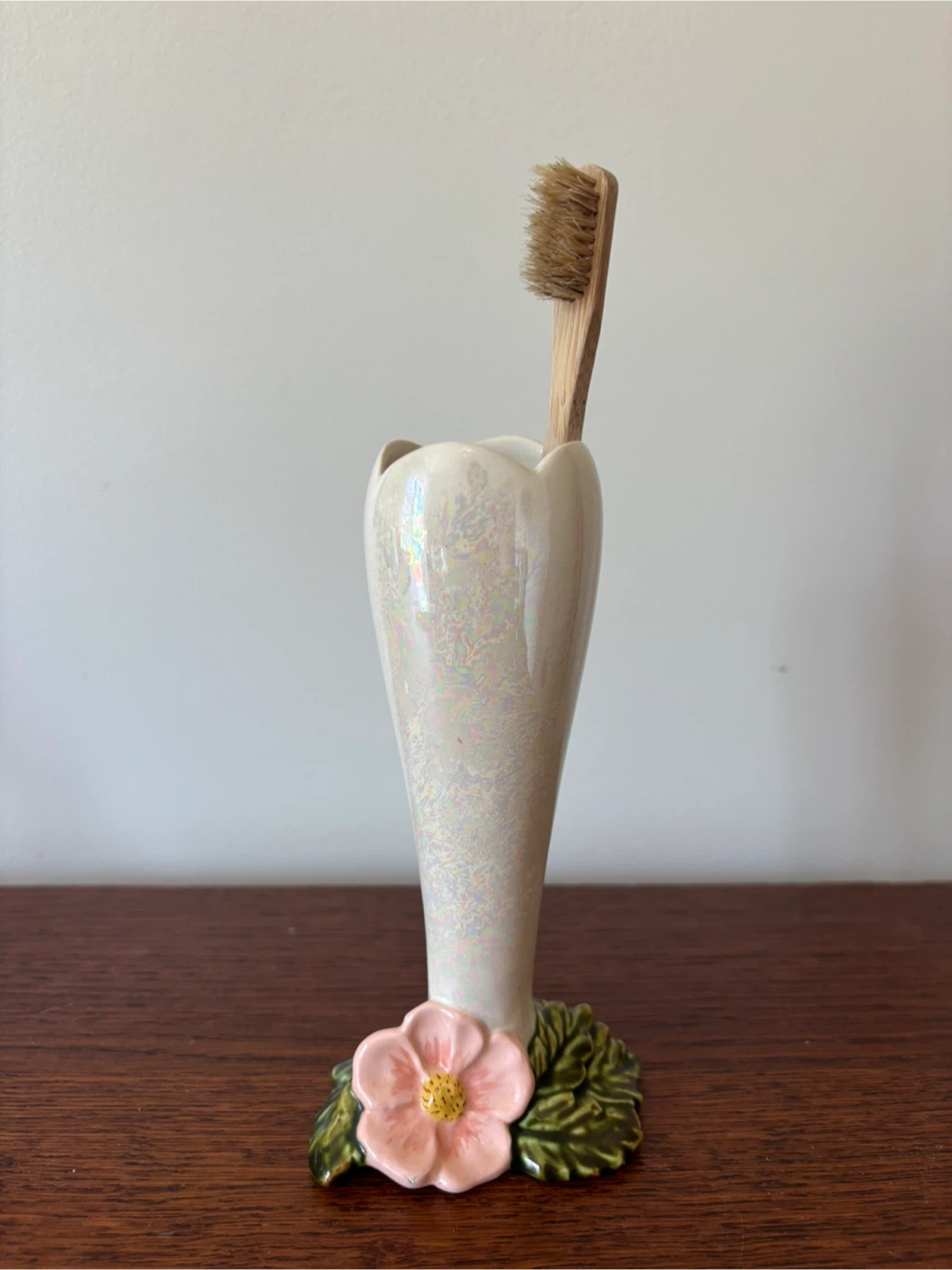 Retro Lusterware Ceramic Tulip Bud Vase Iridescent Cottagecore