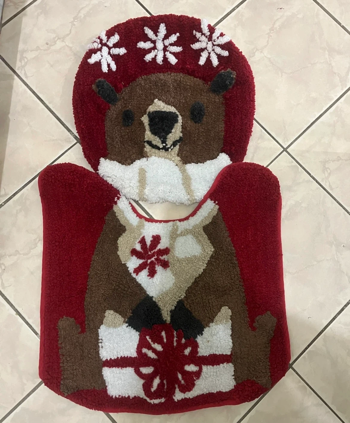 Christmas Bear Bathroom Rug Set