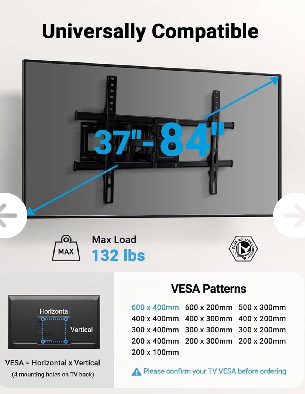 Pipishell Full Motion TV Wall Mount 37-84 inch - photo 2