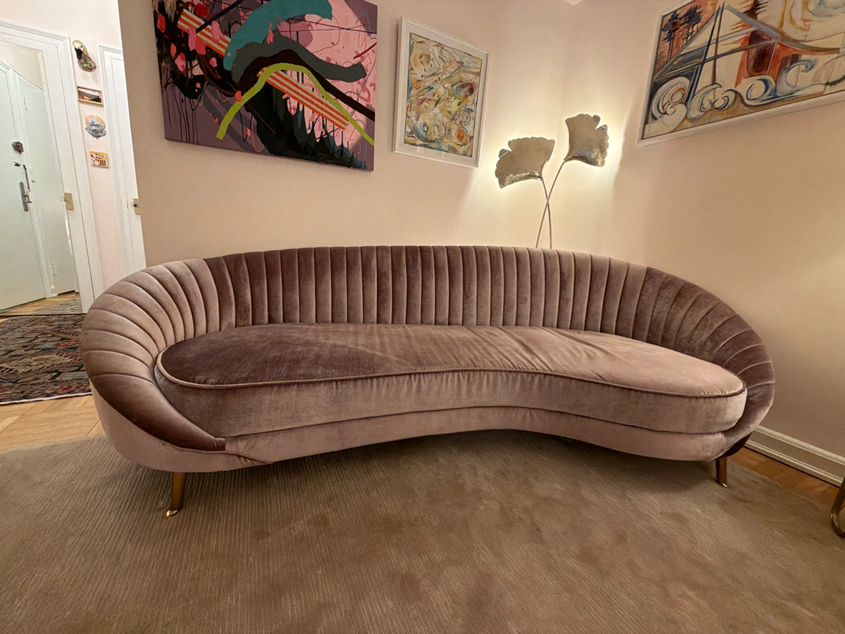 Curved Velvet Sofa in Mauve
