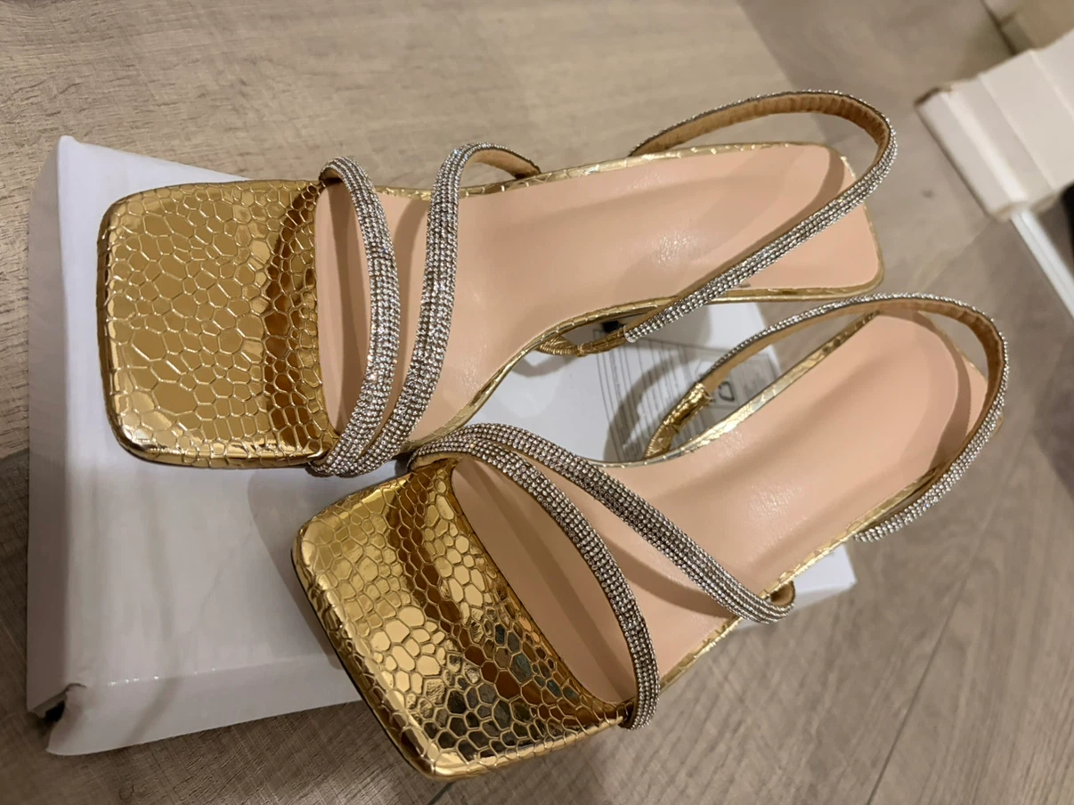 Gold Rhinestone Slingback Heels