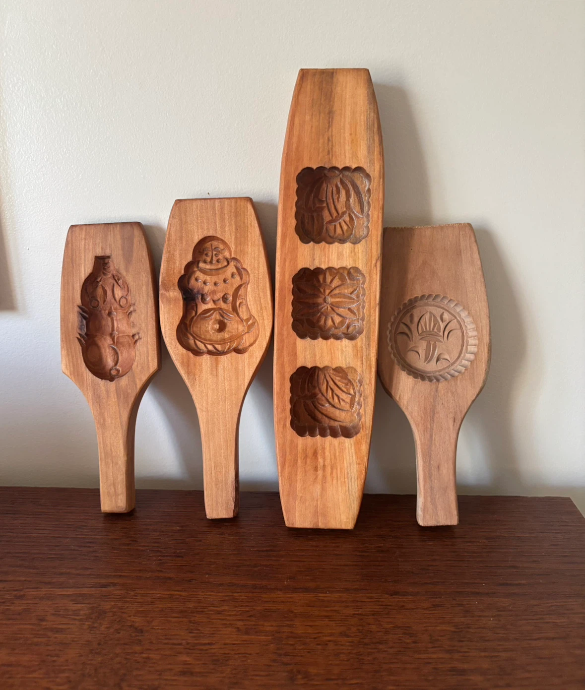 Vintage Set of 4 Chinese Wooden Mooncake Moulds