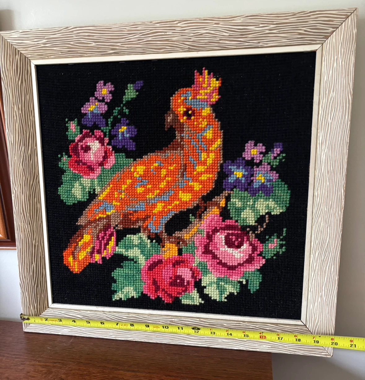 Vintage Crested Bird Cross Stitch Framed Art - photo 3
