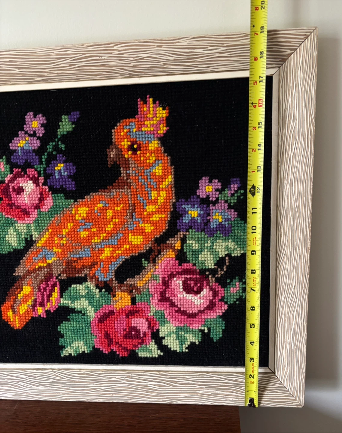 Vintage Crested Bird Cross Stitch Framed Art - photo 4