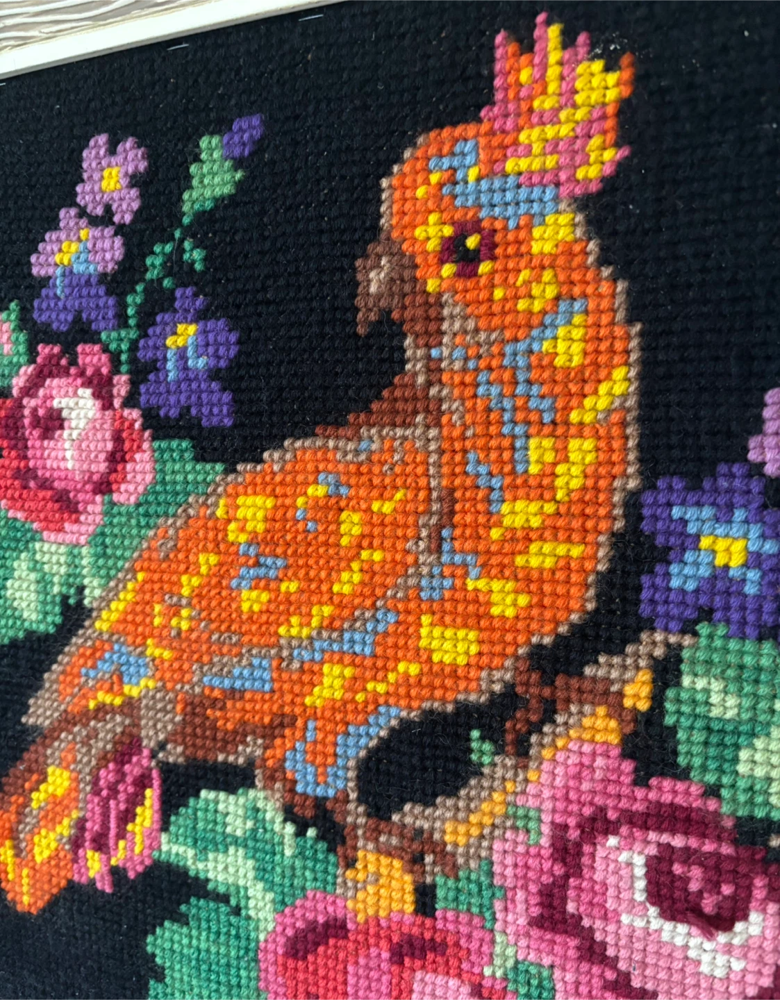 Vintage Crested Bird Cross Stitch Framed Art - photo 5
