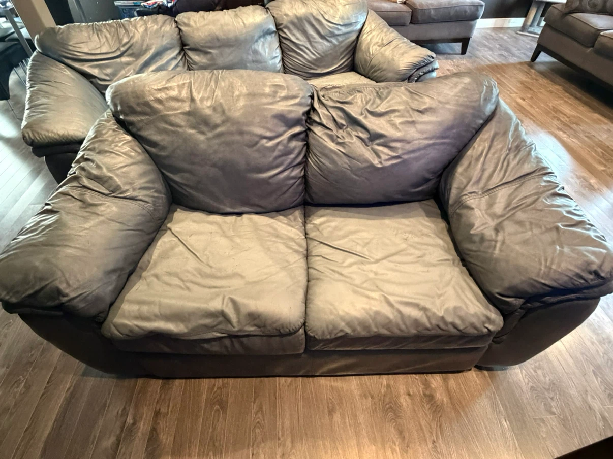 Blue leather sofa set
