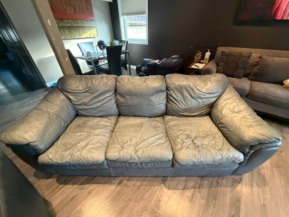 Blue leather sofa set - photo 3