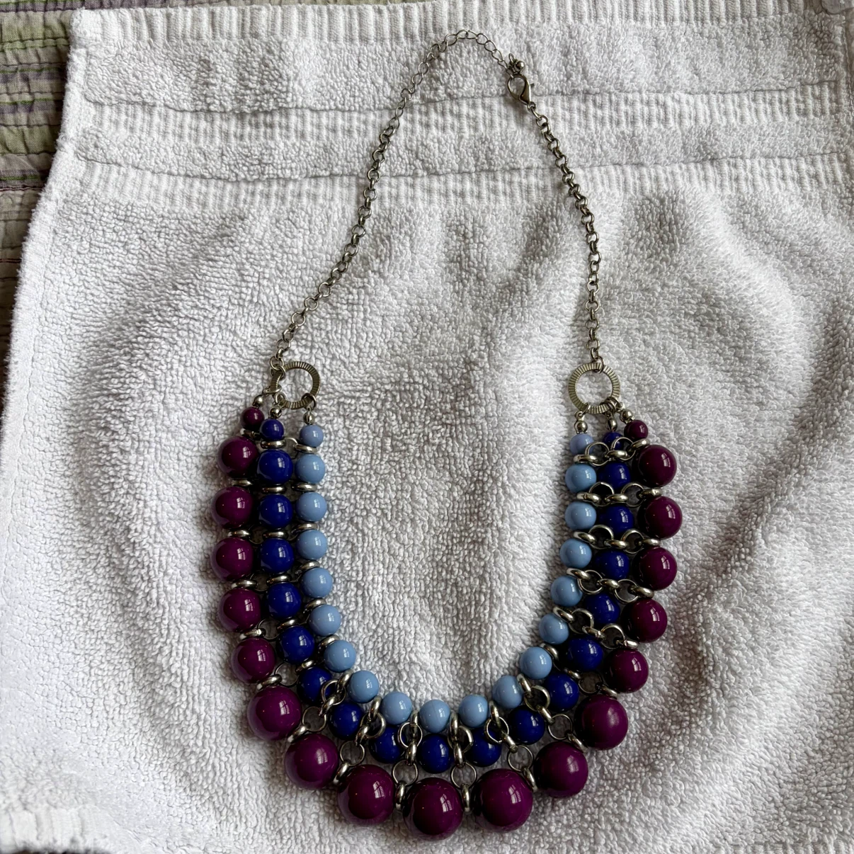 🌱Multi-strand 3 Colour Beaded Necklace - Purple, Blue & Pink - photo 2