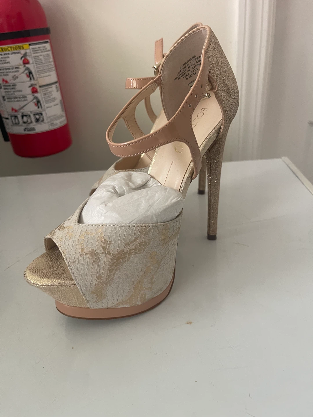Boutique 9 Gold and Beige Heels Size 6.5