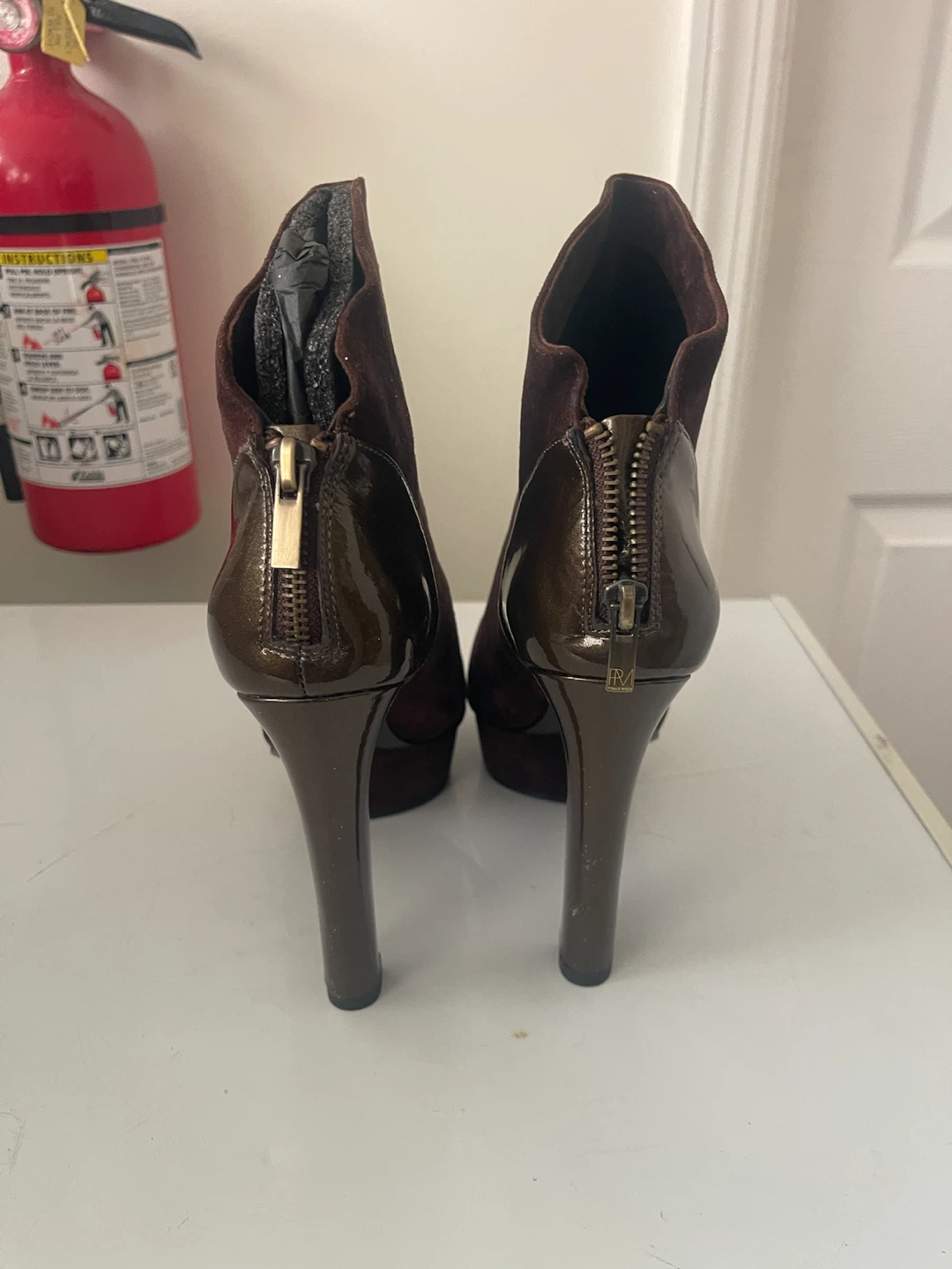 RM Brown Suede Platform Heeled Booties