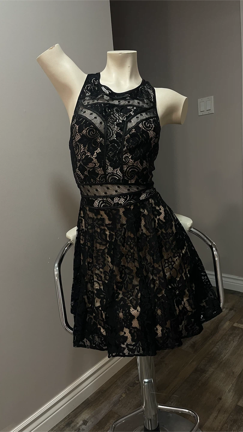 Black lace cutout dress