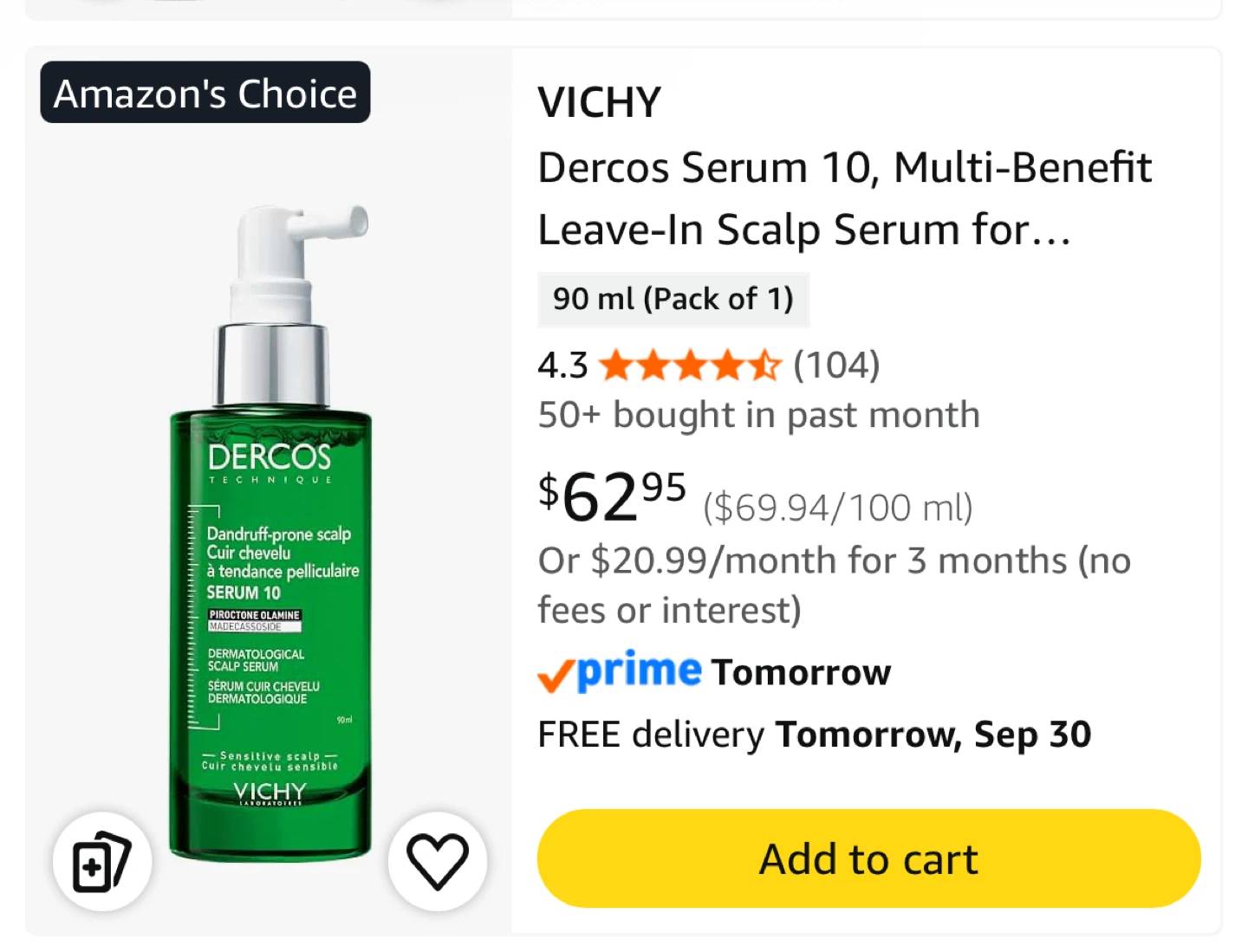 ‼️Vichy Dercos Serum 10 Leave-In Scalp Serum
