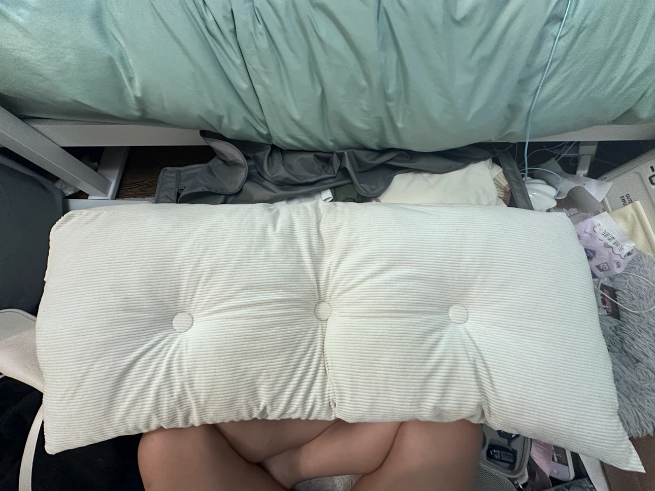 Cream Corduroy Tufted Bolster Cushion