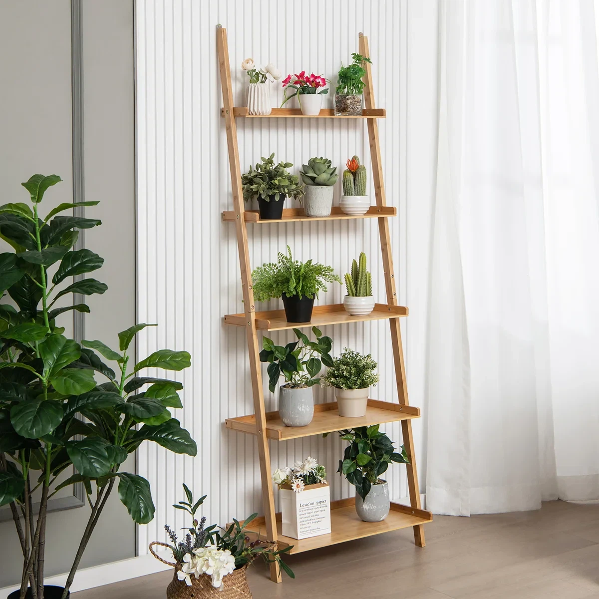Solid Wood 5-Tier Vertical Ladder Shelf