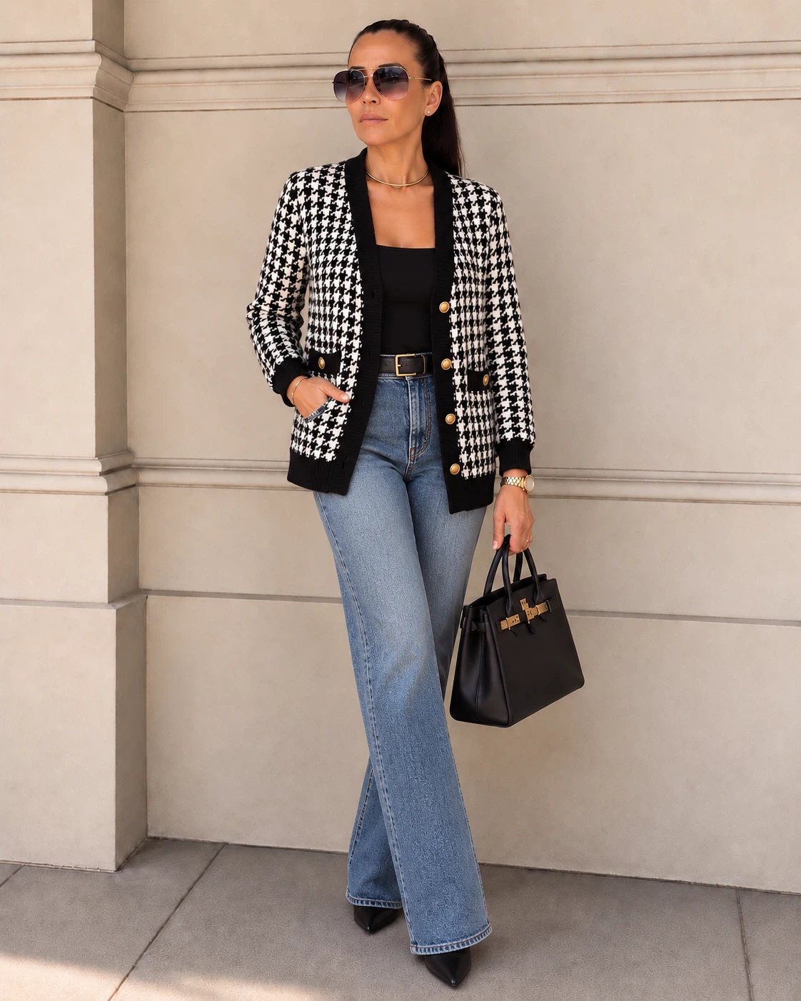 Tahari Houndstooth Cardigan Sweater Size M - photo 2