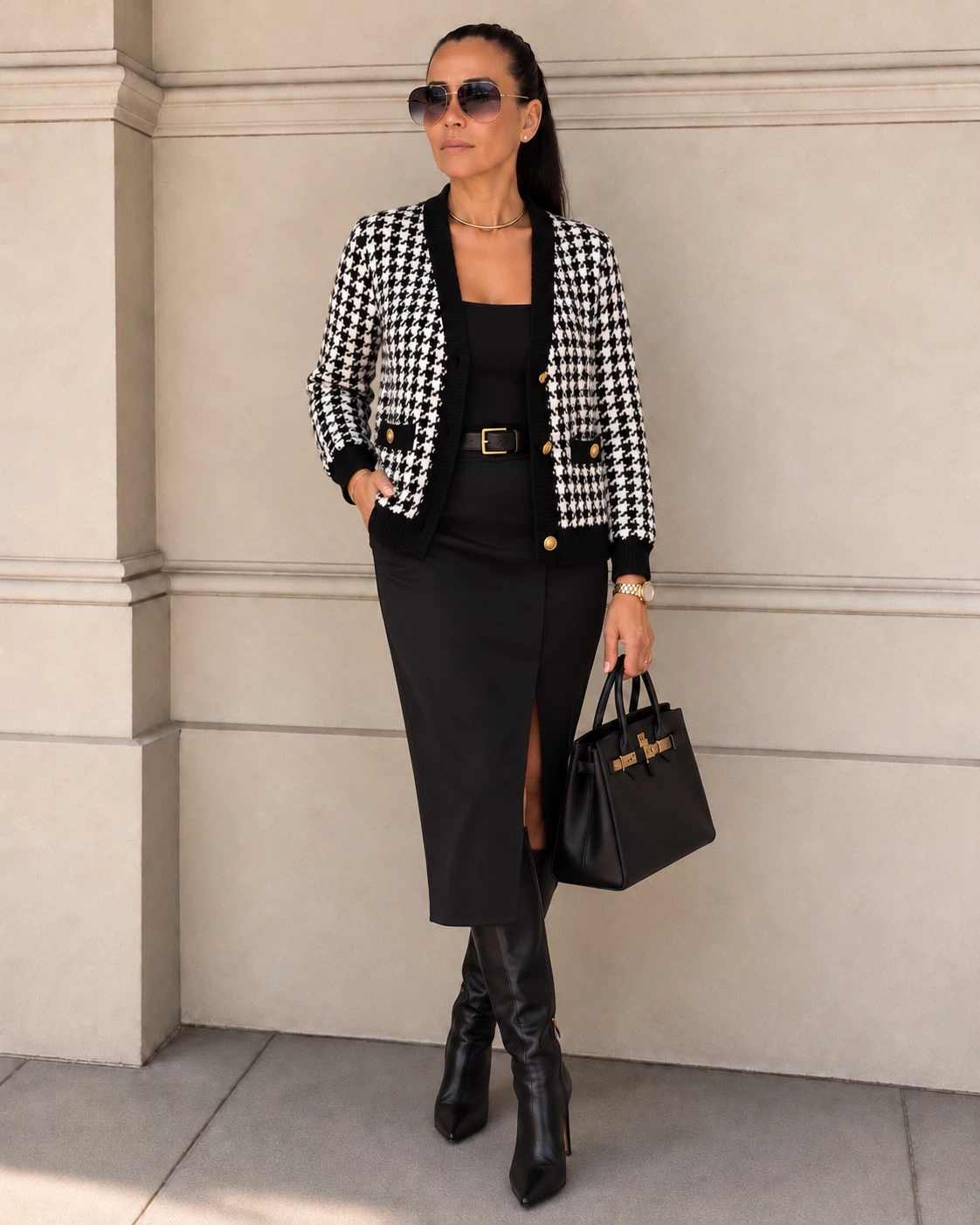 Tahari Houndstooth Cardigan Sweater Size M - photo 3
