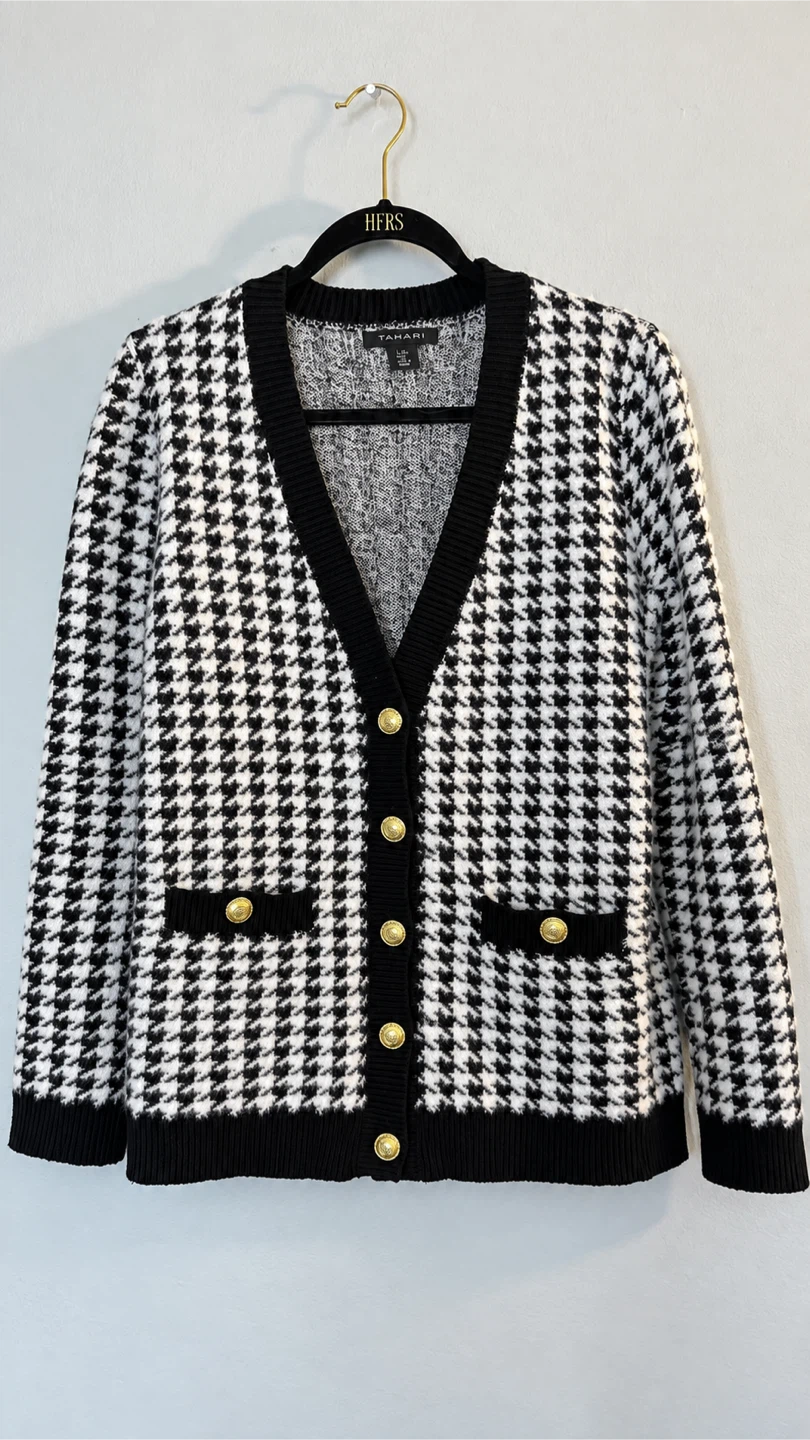 Tahari Houndstooth Cardigan Sweater Size M - photo 4