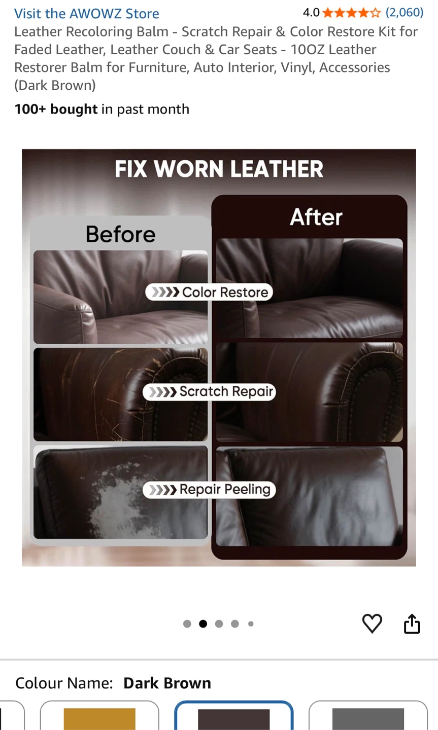 Leather and Vinyl Recoloring Balm, Dark Brown - photo 3
