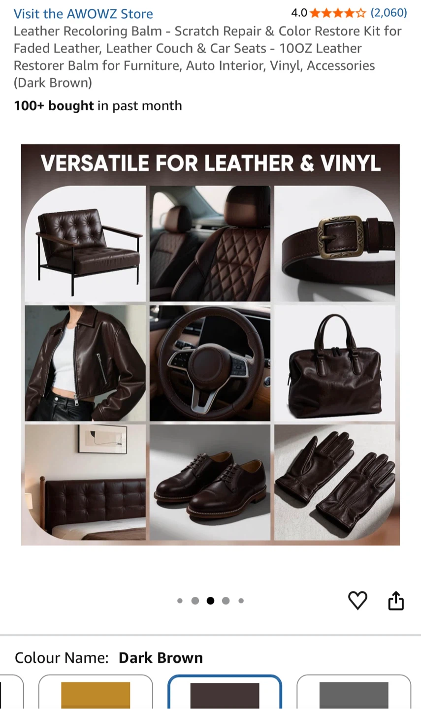 Leather and Vinyl Recoloring Balm, Dark Brown - photo 4